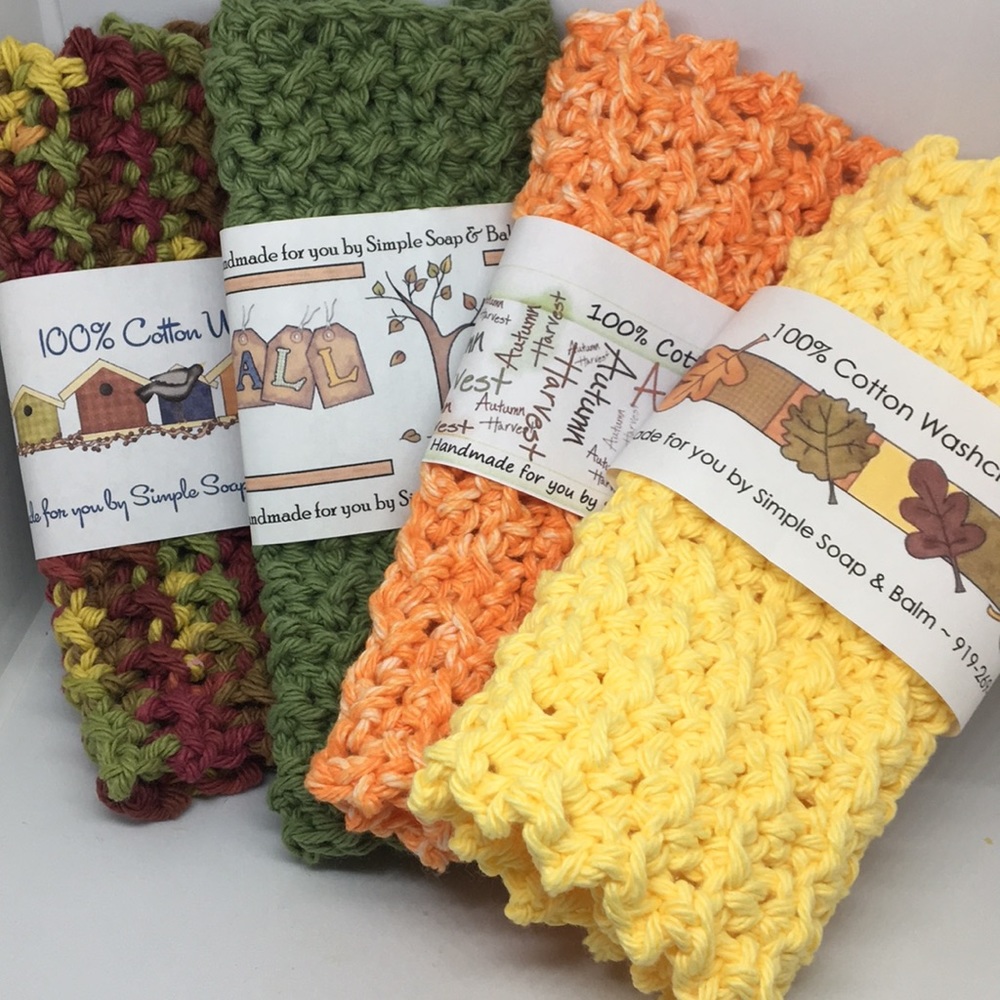Handmade cotton dish cloths.